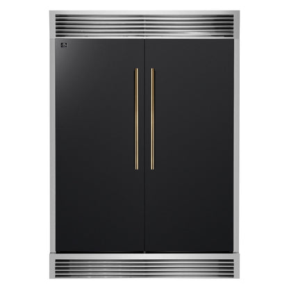 FORNO Maderno 60 in. 27.2 cu. ft. Convertible Refrigerator Freezer Combo with Grill Trim Kit, Black with Antique Brass Handles (Model FFFFD1722-60SG-BLK)