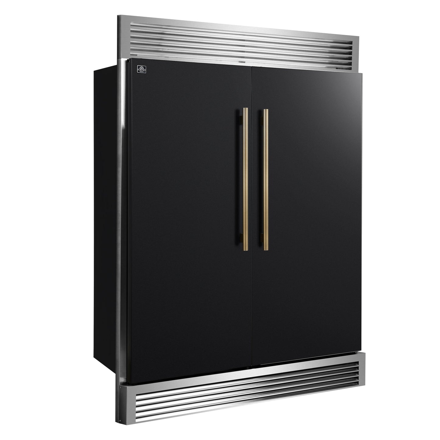 FORNO Maderno 60 in. 27.2 cu. ft. Convertible Refrigerator Freezer Combo with Grill Trim Kit, Black with Antique Brass Handles (Model FFFFD1722-60SG-BLK)