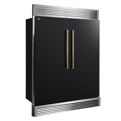 FORNO Maderno 60 in. 27.2 cu. ft. Convertible Refrigerator Freezer Combo with Grill Trim Kit, Black with Antique Brass Handles (Model FFFFD1722-60SG-BLK)