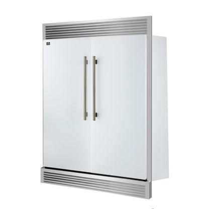 Forno Maderno 60-Inch Built-In Convertible Refrigerator/Freezer, 27.2 Cu. Ft., White, Antique Brass Handles, Grill Trim Kit (FFFFD1722-60SG-WHT)