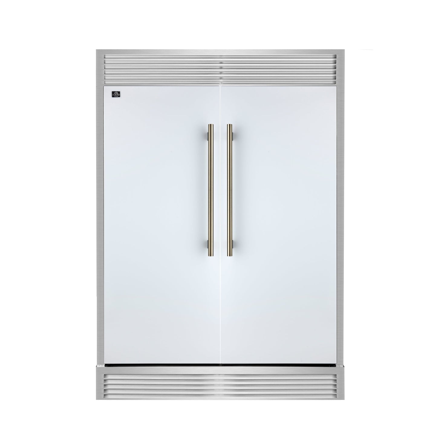 Forno Maderno 60-Inch Built-In Convertible Refrigerator/Freezer, 27.2 Cu. Ft., White, Antique Brass Handles, Grill Trim Kit (FFFFD1722-60SG-WHT)