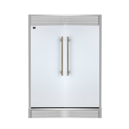 Forno Maderno 60-Inch Built-In Convertible Refrigerator/Freezer, 27.2 Cu. Ft., White, Antique Brass Handles, Grill Trim Kit (FFFFD1722-60SG-WHT)