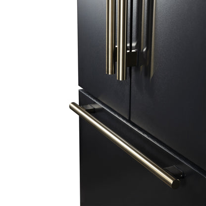 Forno Rivello 36-Inch French Door Refrigerator, Standard Depth, Water & Ice Dispenser, Black with Antique Brass Accents (Model FFFFD1783-36BLK)