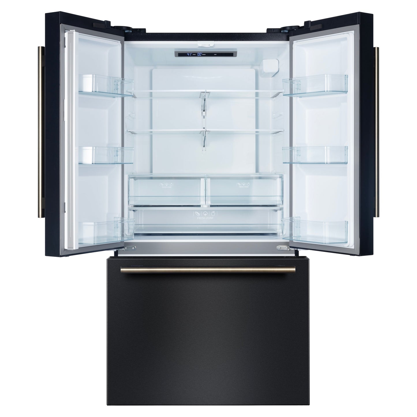 Forno Rivello 36-Inch French Door Refrigerator, Standard Depth, Water & Ice Dispenser, Black with Antique Brass Accents (Model FFFFD1783-36BLK)