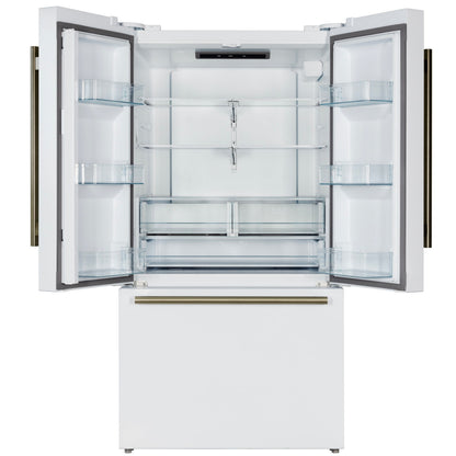 FORNO Rivello 36-Inch Standard-Depth French Door Refrigerator with Water & Ice Dispenser, White with Stainless Steel Accents (Model FFFFD1783-36WHT)