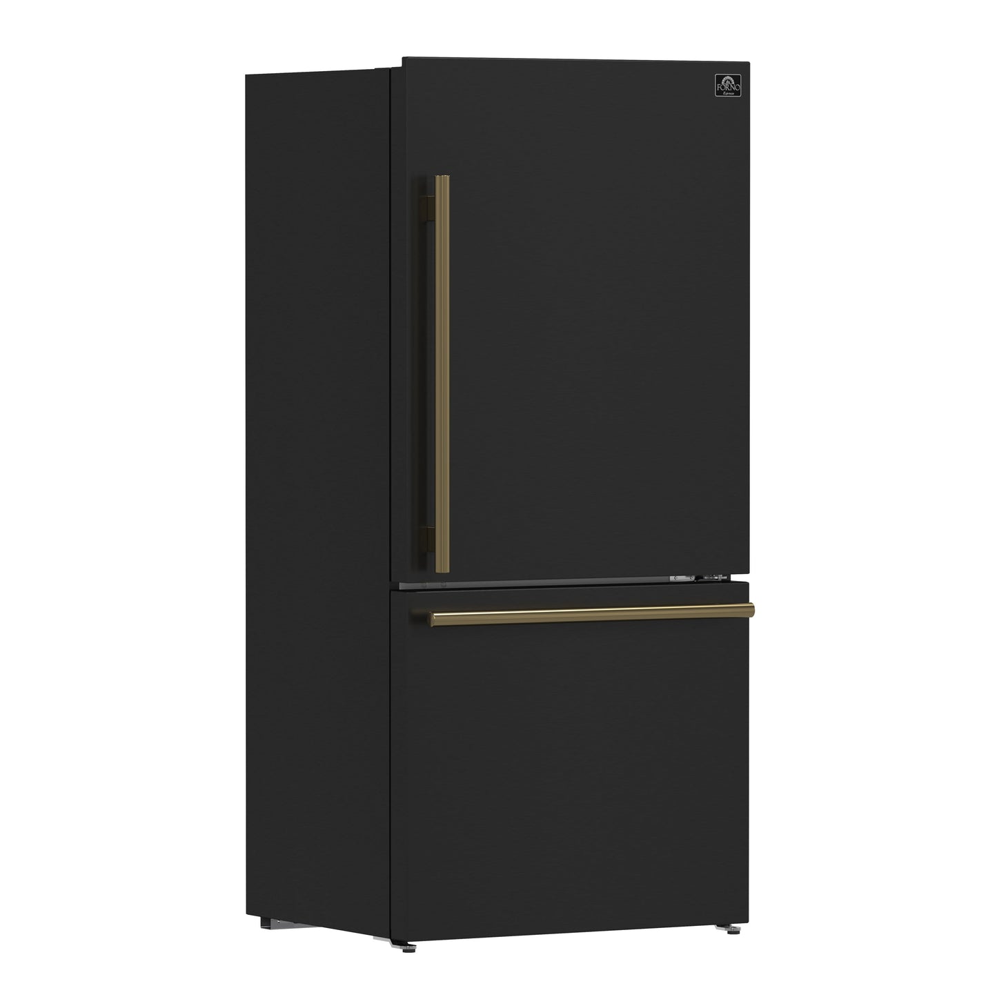 Forno Espresso Milano 31-Inch French Door Refrigerator with Bottom Freezer, 17.2 cu ft, Right-Hinged, Black with Antique Brass Handles (Model FFFFD1785-31BLK)