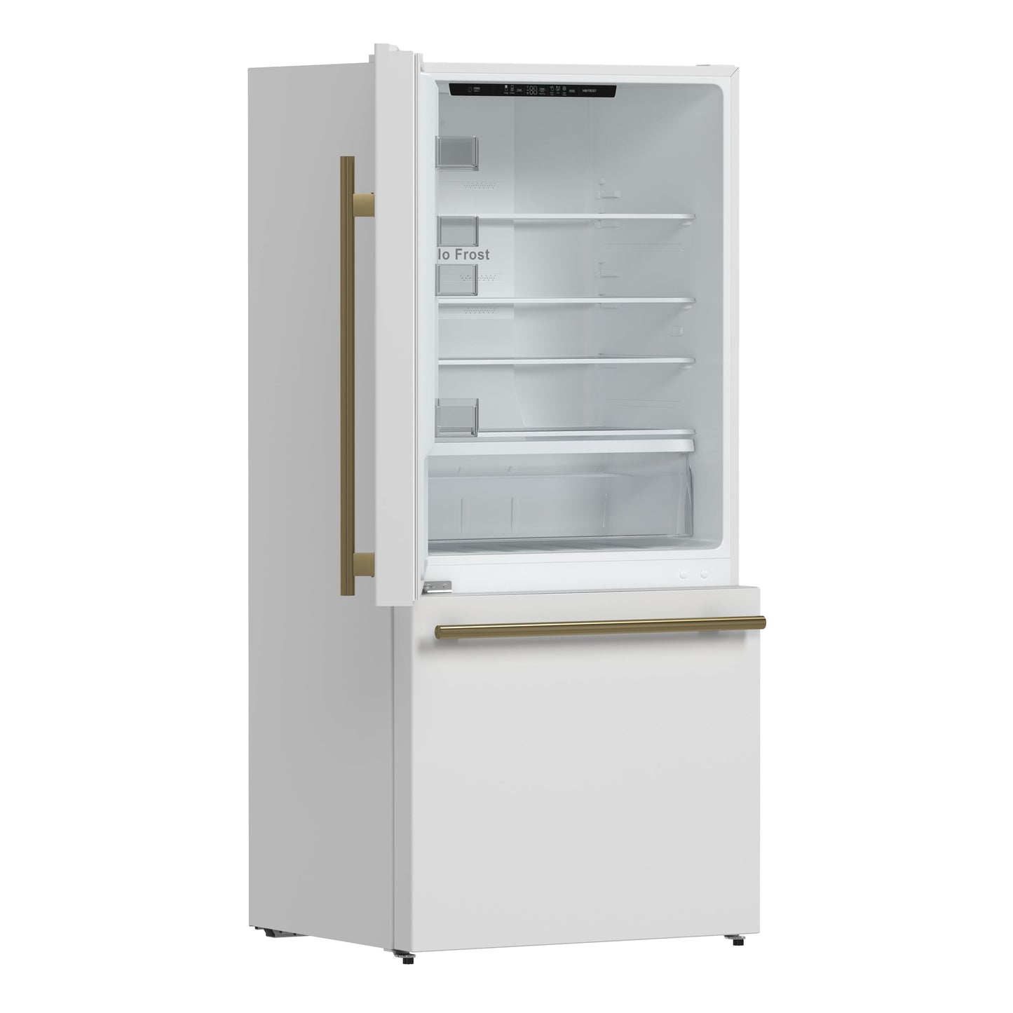FORNO Espresso Milano 62 in. 34.4 cu. ft. Side-by-Side Refrigerator with Ice Maker, White with Antique Brass Accents (Model FFFFD1787-60WHT)