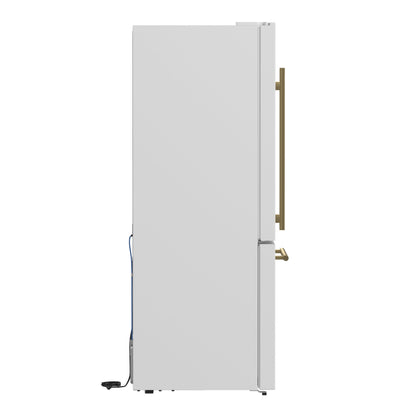 FORNO Espresso Milano 62 in. 34.4 cu. ft. Side-by-Side Refrigerator with Ice Maker, White with Antique Brass Accents (Model FFFFD1787-60WHT)