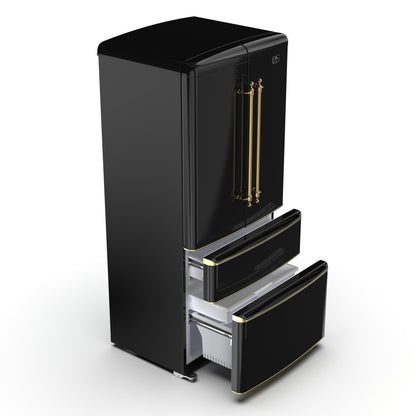 Forno Espresso Luigi 33-Inch French Door Refrigerator, 18 Cu. Ft., Black with Antique Brass Handles (Model FFFFD1791-33BLK)