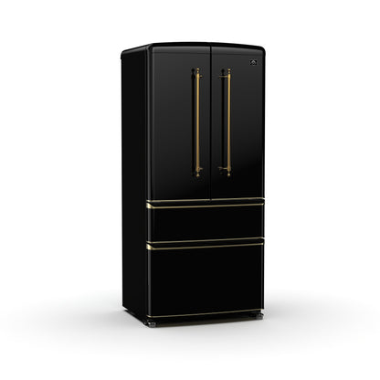 Forno Espresso Luigi 33-Inch French Door Refrigerator, 18 Cu. Ft., Black with Antique Brass Handles (Model FFFFD1791-33BLK)