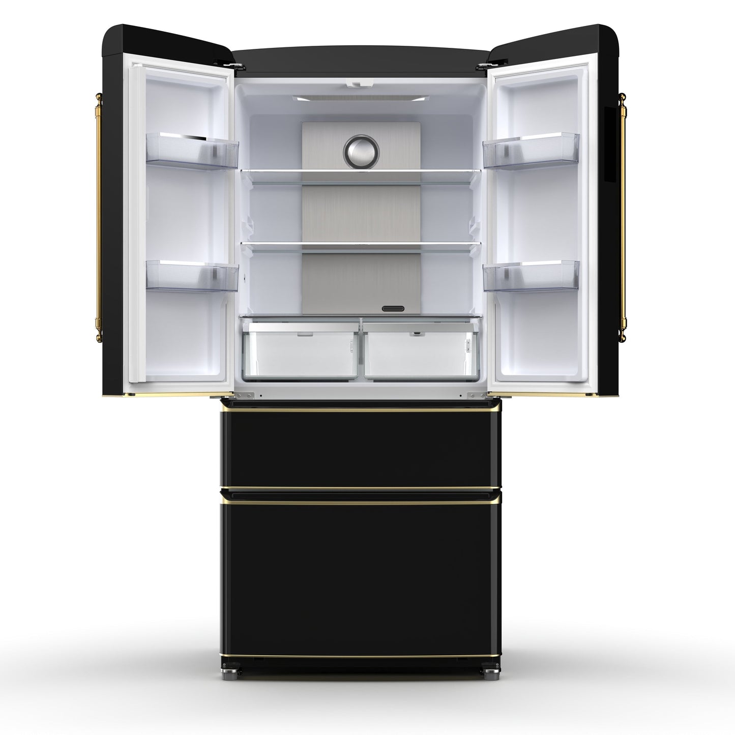 Forno Espresso Luigi 33-Inch French Door Refrigerator, 18 Cu. Ft., Black with Antique Brass Handles (Model FFFFD1791-33BLK)