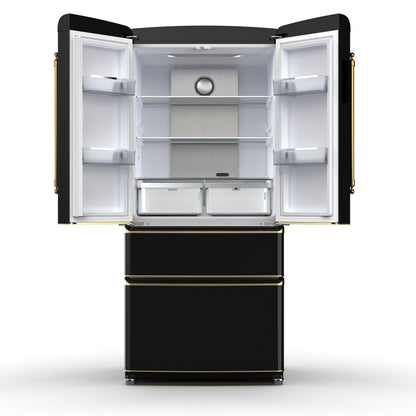 Forno Espresso Luigi 33-Inch French Door Refrigerator, 18 Cu. Ft., Black with Antique Brass Handles (Model FFFFD1791-33BLK)