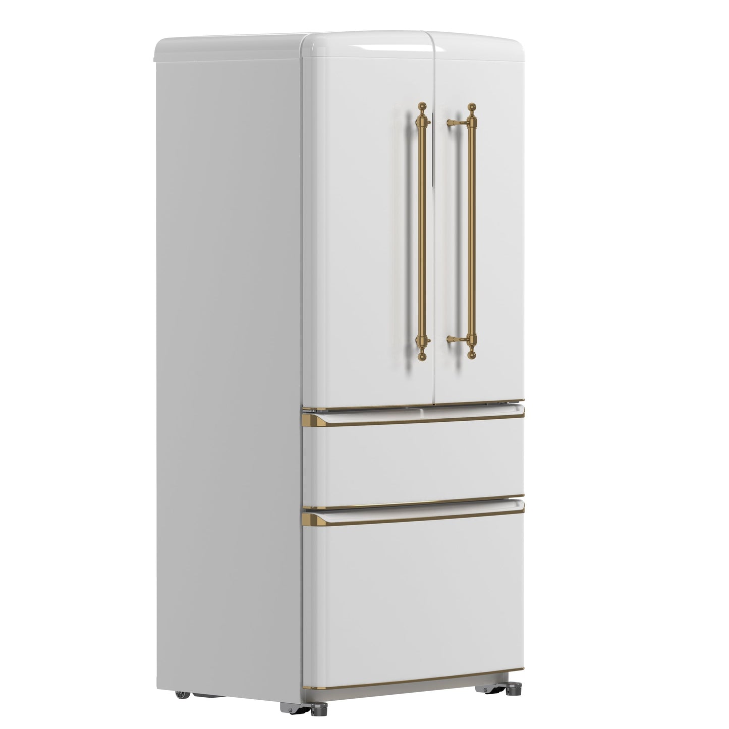 Forno Espresso Luigi 33-Inch French Door Refrigerator, 18 cu. ft., White, Antique Brass Handles, Model FFFFD1791-33WHT