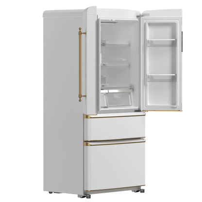 Forno Espresso Luigi 33-Inch French Door Refrigerator, 18 cu. ft., White, Antique Brass Handles, Model FFFFD1791-33WHT