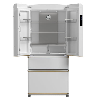 Forno Espresso Luigi 33-Inch French Door Refrigerator, 18 cu. ft., White, Antique Brass Handles, Model FFFFD1791-33WHT