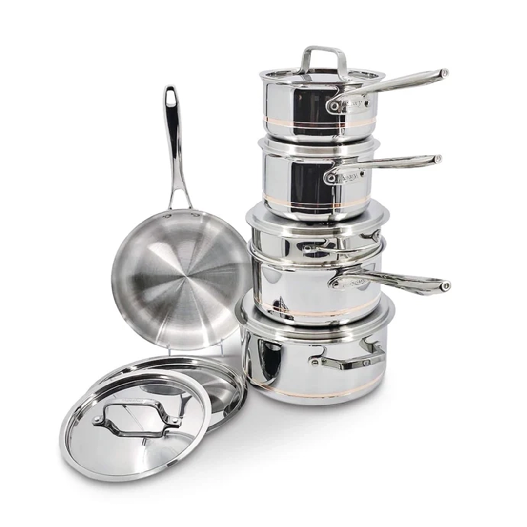 Serary Professional 12-Piece 5-Ply Copper Core Stainless Steel Cookware Set