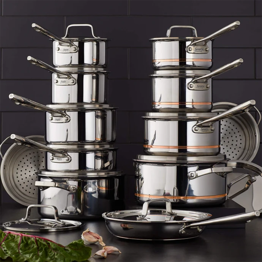 Serary Professional 12-Piece 5-Ply Copper Core Stainless Steel Cookware Set