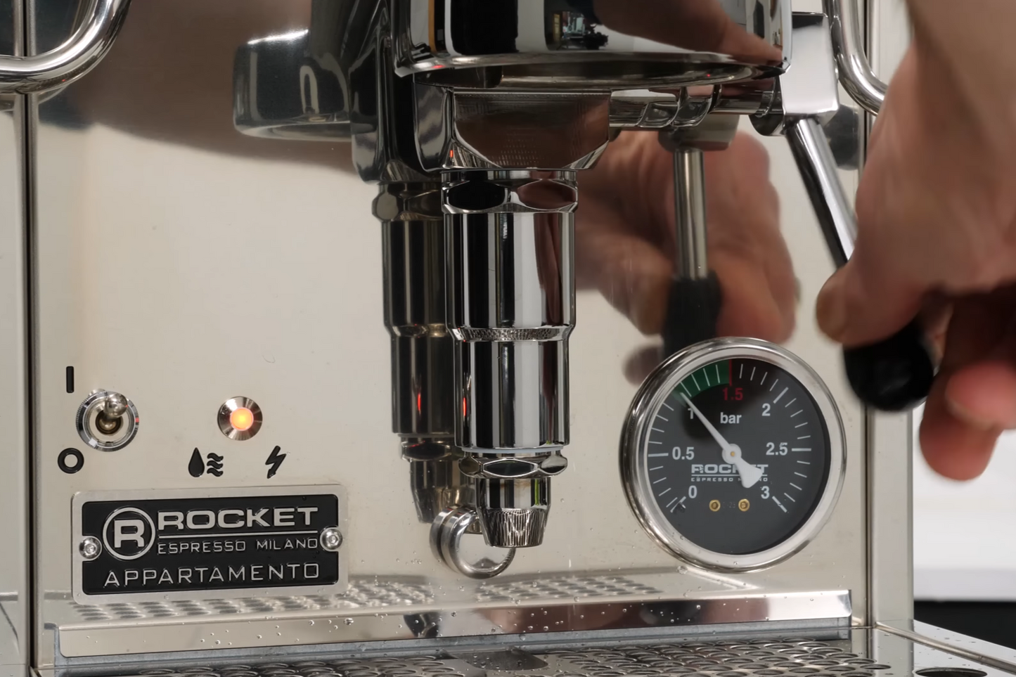 Rocket Espresso Appartamento TCA Espresso Machine - Stainless Steel with White Stripe