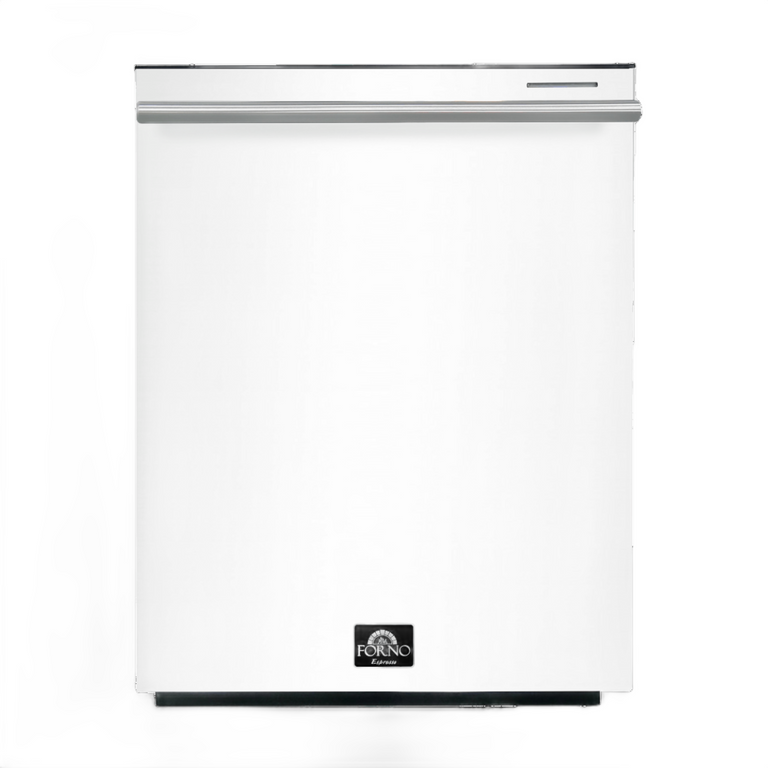 FORNO Espresso Package - 30" Electric Range, Range Hood, Refrigerator and Dishwasher in White with Stainless Steel Handles, FBDL-006-03US