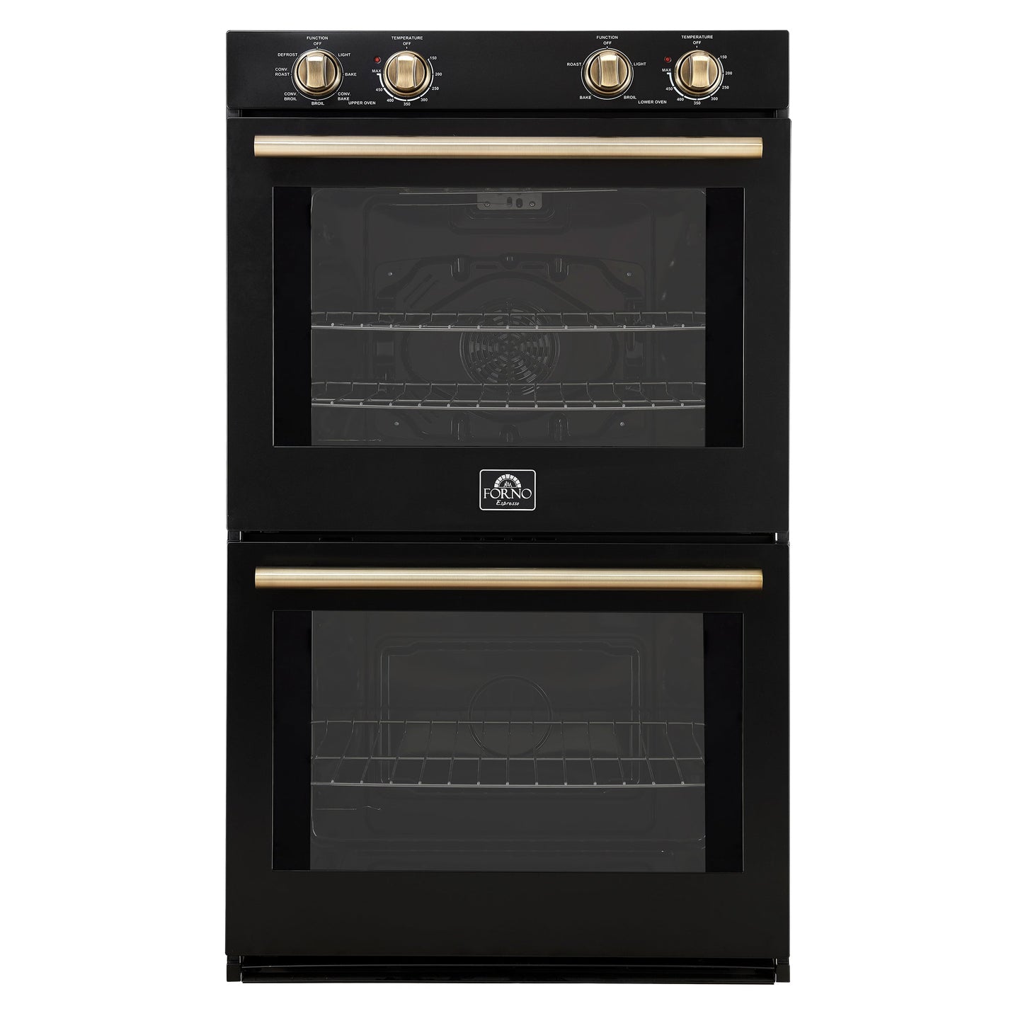 Forno Espresso Vomero 30-Inch Electric Double Wall Oven, 10.0 cu. ft., Black with Antique Brass Accents (Model FBOEL1324-30BLK)