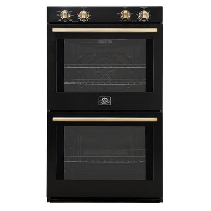 Forno Espresso Vomero 30-Inch Electric Double Wall Oven, 10.0 cu. ft., Black with Antique Brass Accents (Model FBOEL1324-30BLK)
