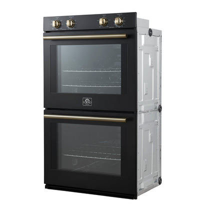 Forno Espresso Vomero 30-Inch Electric Double Wall Oven, 10.0 cu. ft., Black with Antique Brass Accents (Model FBOEL1324-30BLK)