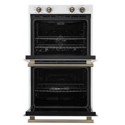 FORNO Espresso Vomero 30-Inch Electric Double Wall Oven, 10.0 cu. ft., White with Antique Brass Accents (FBOEL1324-30WHT)