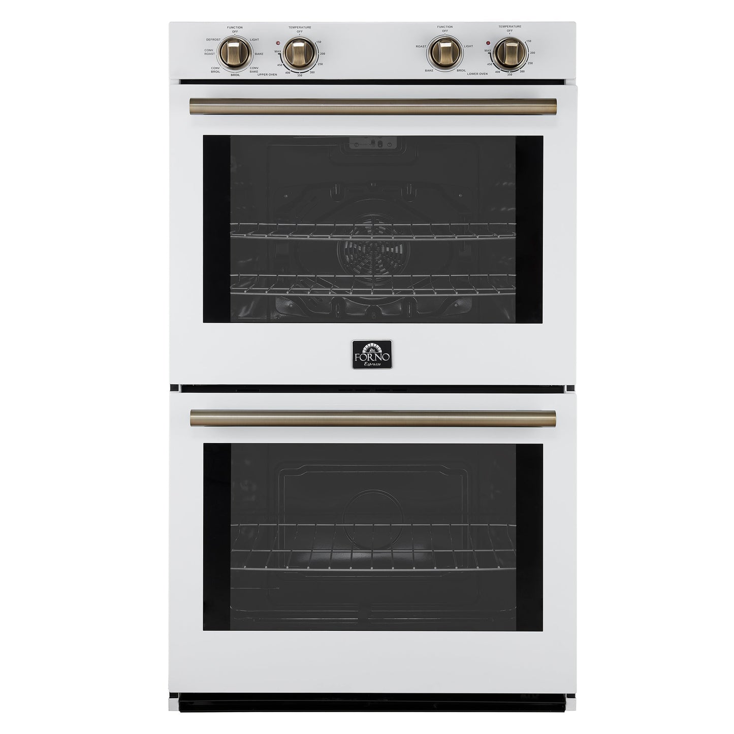 FORNO Espresso Vomero 30-Inch Electric Double Wall Oven, 10.0 cu. ft., White with Antique Brass Accents (FBOEL1324-30WHT)