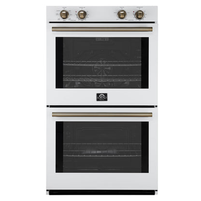 FORNO Espresso Vomero 30-Inch Electric Double Wall Oven, 10.0 cu. ft., White with Antique Brass Accents (FBOEL1324-30WHT)