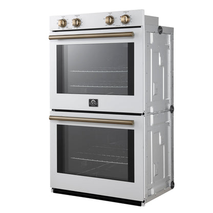 FORNO Espresso Vomero 30-Inch Electric Double Wall Oven, 10.0 cu. ft., White with Antique Brass Accents (FBOEL1324-30WHT)