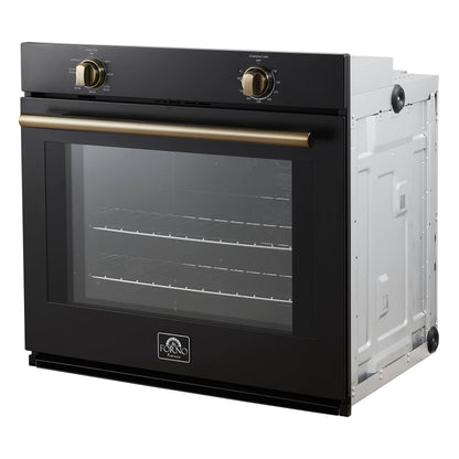 Forno Espresso Vomero 30-Inch Electric Single Wall Oven, 5.0 cu. ft., Black with Antique Brass Accents (Model FBOEL1370-30BLK)