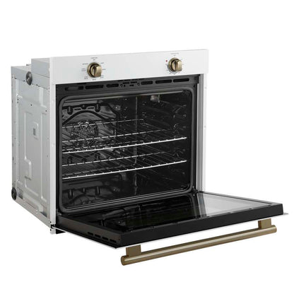 Forno Espresso Vomero 30-Inch Electric Single Wall Oven, 5.0 cu. ft., White with Antique Brass Accents (Model FBOEL1370-30WHT)