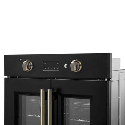 FORNO Asti 30-Inch French Door Electric Wall Oven, 3.58 Cu. Ft., Air Fry, Self-Clean, Sous Vide, Black with Antique Brass Accents (FBOEL1333-30BLK)