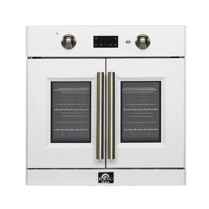 FORNO Asti 30-Inch Electric Wall Oven, 3.58 cu ft, French Door, Air Fry, Sous Vide, Self-Clean, White with Antique Brass Accents (FBOEL1333-30WHT)