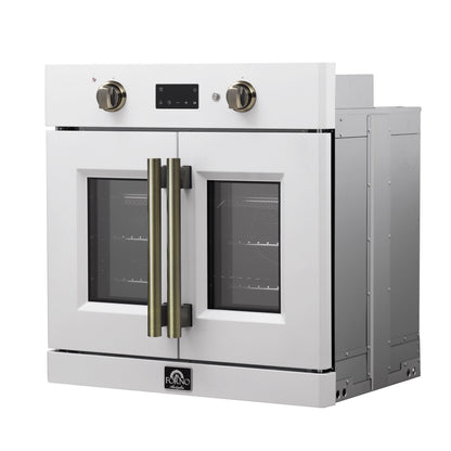 FORNO Asti 30-Inch Electric Wall Oven, 3.58 cu ft, French Door, Air Fry, Sous Vide, Self-Clean, White with Antique Brass Accents (FBOEL1333-30WHT)