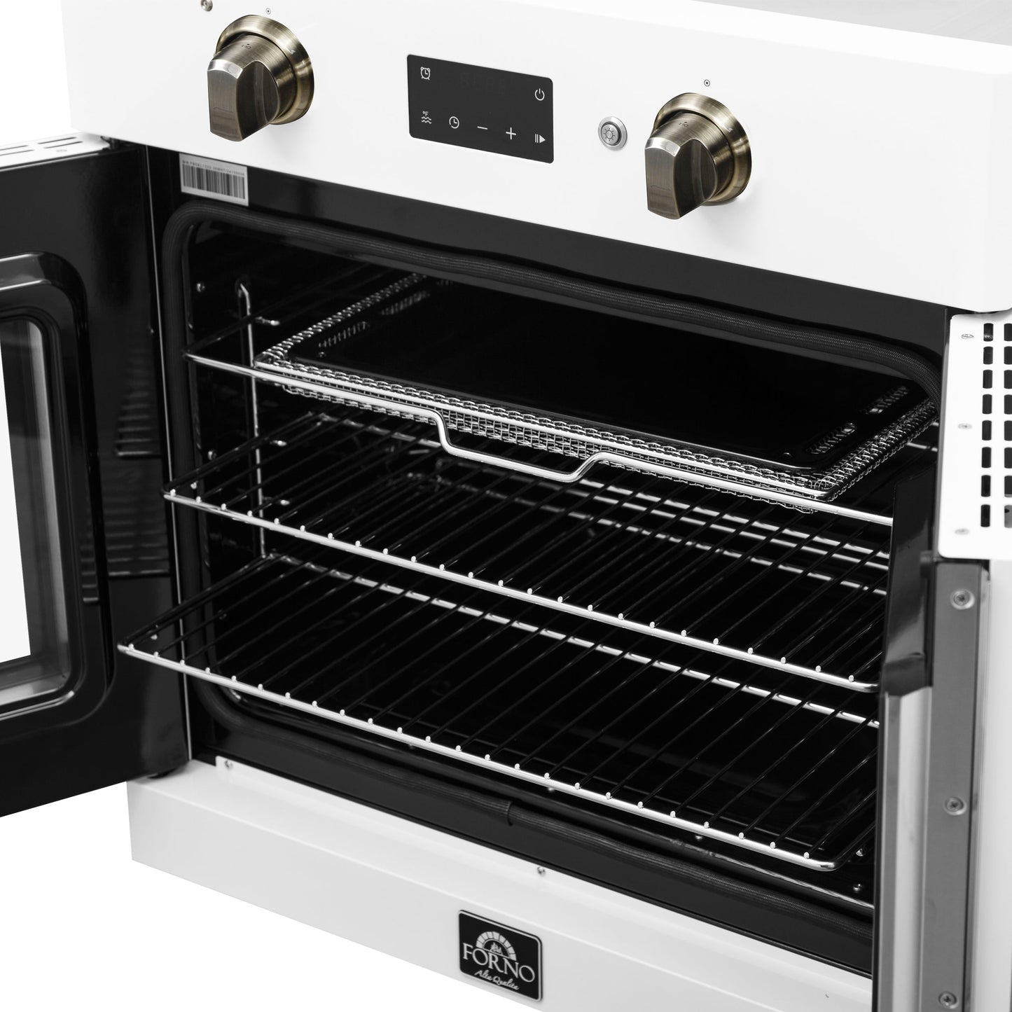FORNO Asti 30-Inch Electric Wall Oven, 3.58 cu ft, French Door, Air Fry, Sous Vide, Self-Clean, White with Antique Brass Accents (FBOEL1333-30WHT)