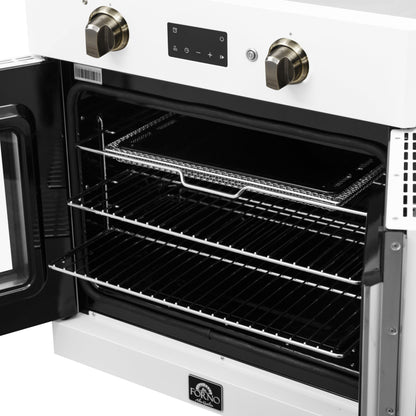 FORNO Asti 30-Inch Electric Wall Oven, 3.58 cu ft, French Door, Air Fry, Sous Vide, Self-Clean, White with Antique Brass Accents (FBOEL1333-30WHT)