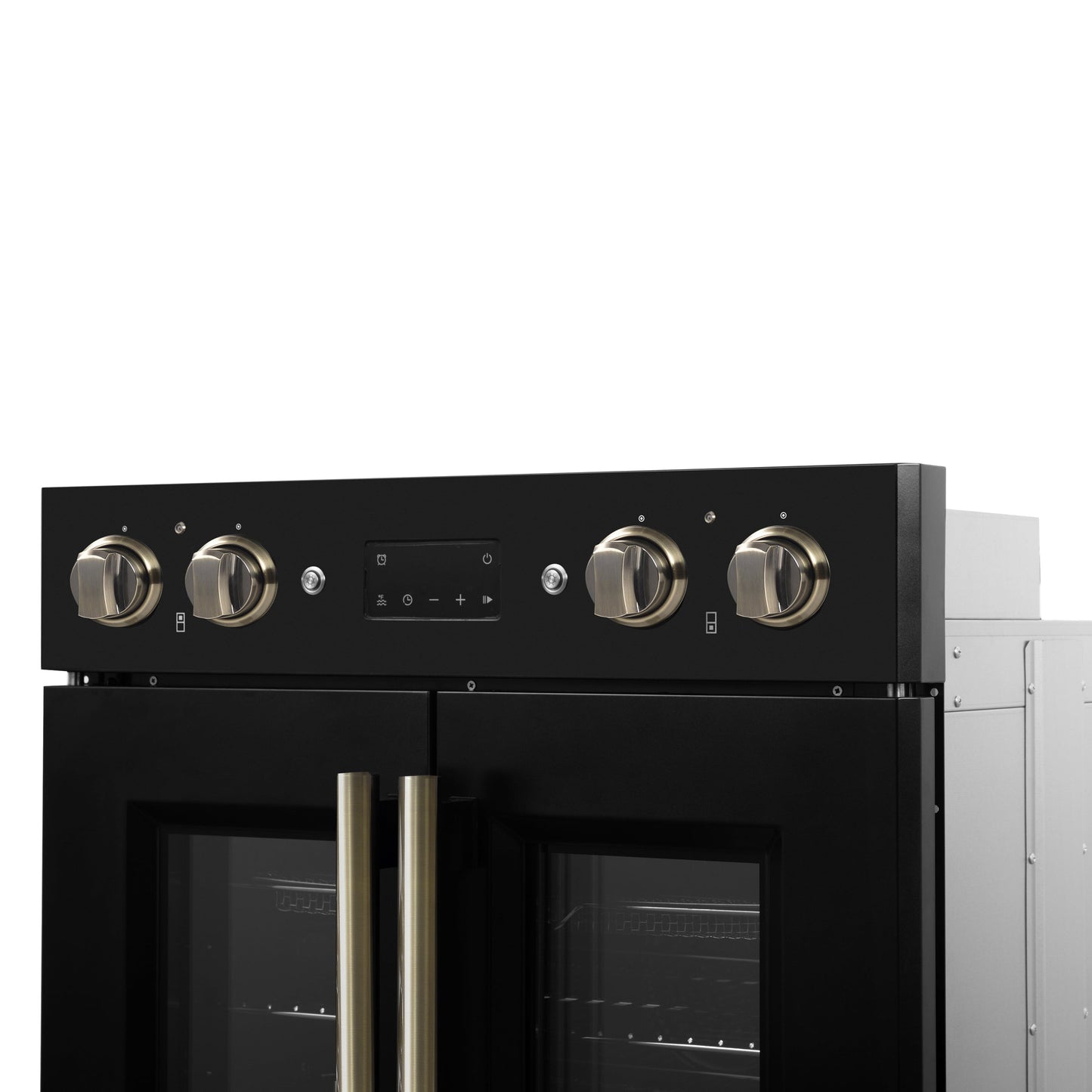 FORNO Asti 30-Inch Double Electric Wall Oven, 7.36 Cu. Ft., French Door, Air Fry, Self-Clean, Sous Vide, Black with Antique Brass Accents (FBOEL1340-30BLK)