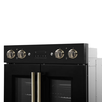 FORNO Asti 30-Inch Double Electric Wall Oven, 7.36 Cu. Ft., French Door, Air Fry, Self-Clean, Sous Vide, Black with Antique Brass Accents (FBOEL1340-30BLK)