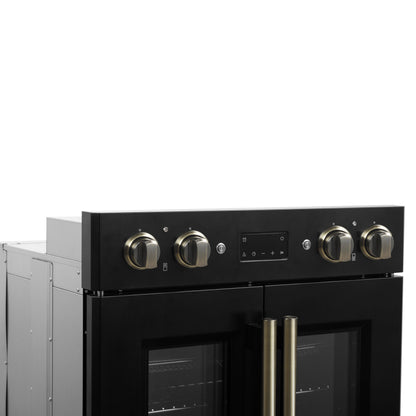 FORNO Asti 30-Inch Double Electric Wall Oven, 7.36 Cu. Ft., French Door, Air Fry, Self-Clean, Sous Vide, Black with Antique Brass Accents (FBOEL1340-30BLK)