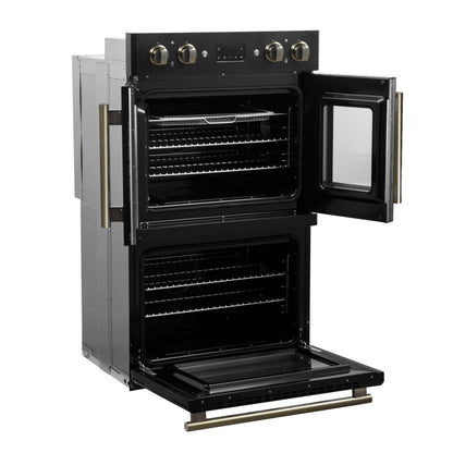 FORNO Asti 30-Inch Double Electric Wall Oven, 7.36 Cu. Ft., French Door, Air Fry, Self-Clean, Sous Vide, Black with Antique Brass Accents (FBOEL1340-30BLK)