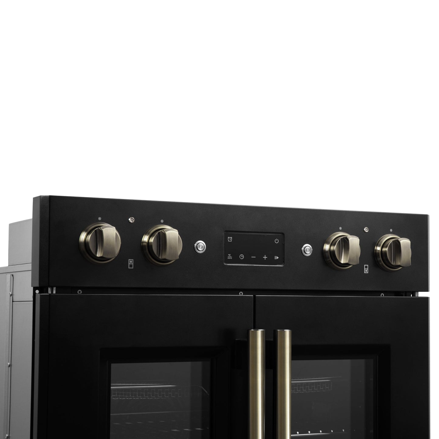 FORNO Asti 30-Inch Double Electric Wall Oven, 7.36 Cu. Ft., French Door, Air Fry, Self-Clean, Sous Vide, Black with Antique Brass Accents (FBOEL1340-30BLK)