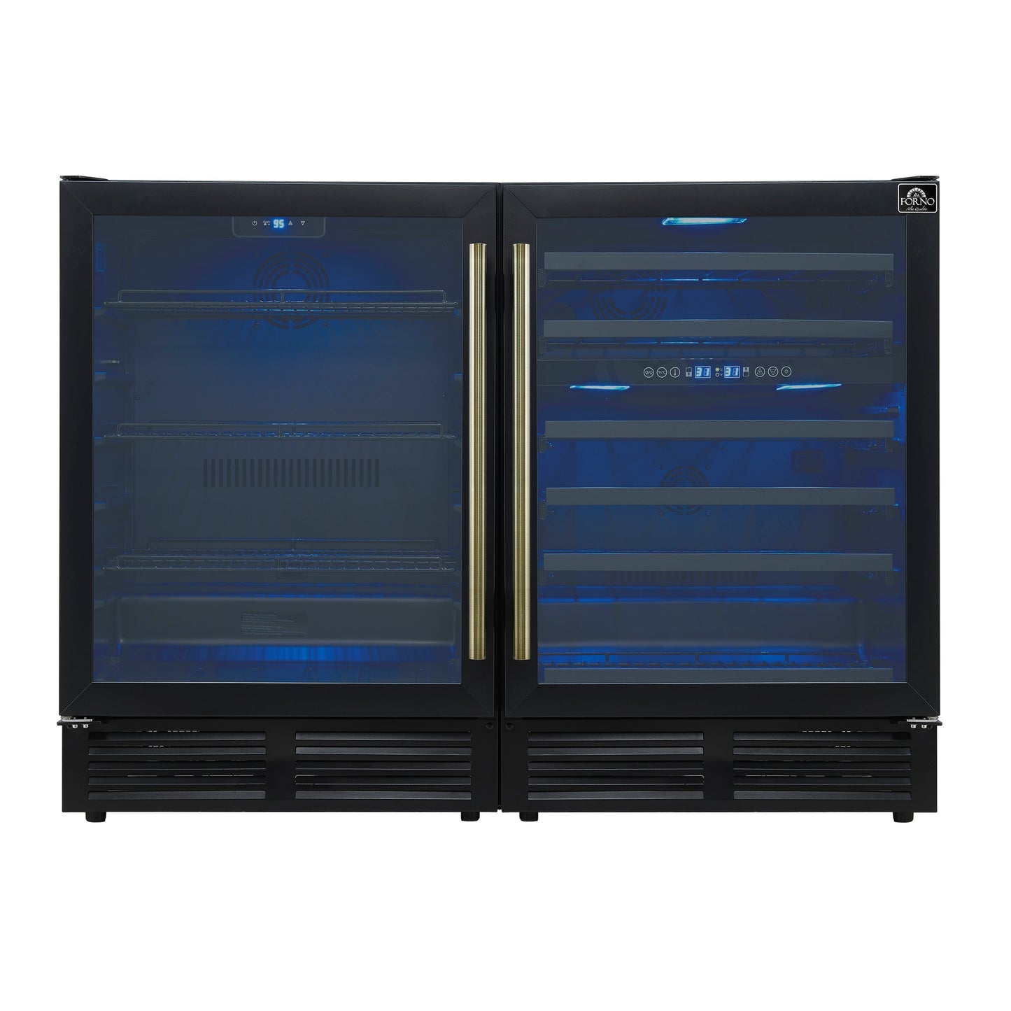 FORNO Gemello 48-Inch Side-by-Side Wine & Beverage Cooler, Black, Antique Brass Handles (Model FWCDR6699-48BLK)