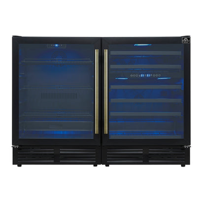 FORNO Gemello 48-Inch Side-by-Side Wine & Beverage Cooler, Black, Antique Brass Handles (Model FWCDR6699-48BLK)