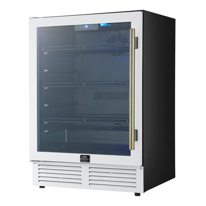 Forno Frescolino 24-Inch Beverage Cooler, 188-Can Capacity, Triple-Glass Door, LED Lighting, White with Antique Brass Accents (Model FWCDR6665-24WHT)