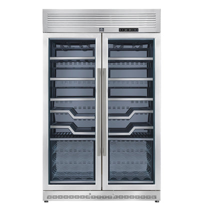 FORNO Abruzzo 48-Inch Dual Zone Wine Cooler, 24 cu.ft., 102-Bottle Capacity, Black Shelves with Green Acrylic Holders (FWCDR6610-48S)