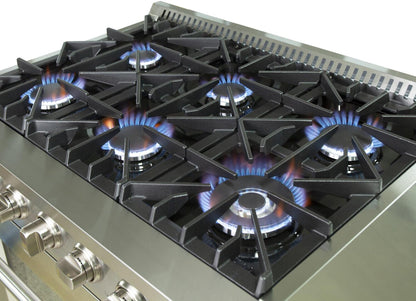 FORNO Appliance Package - 36 Inch Gas Range, Wall Mount Range Hood, Microwave Drawer, Dishwasher, AP-FFSGS6244-36-W-6