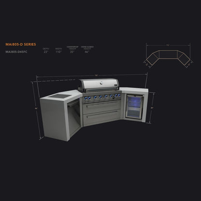 Mont Alpi 805 Deluxe Island Grill with 45 Degree Corners and Fridge Cabinet, MAi805-D45FC