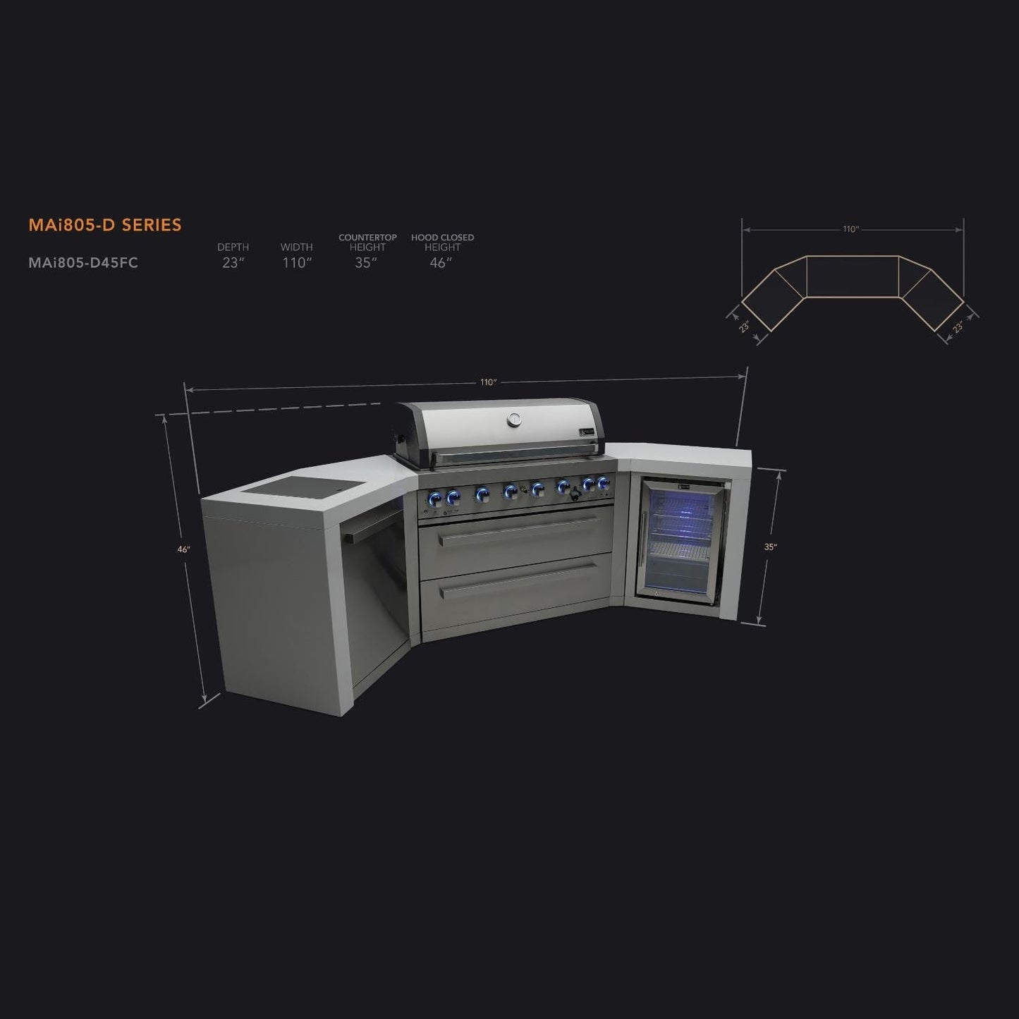 Mont Alpi 805 Deluxe Island Grill with Beverage Center and Fridge Cabinet, MAi805-DBEVFC