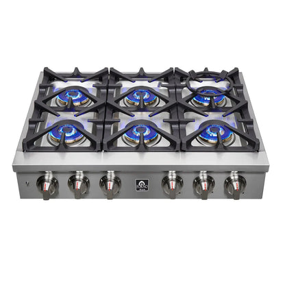 Forno Spezia 36-Inch Gas Rangetop with 6 Burners, Wok Ring, Griddle, Stainless Steel (FCTGS5751-36)